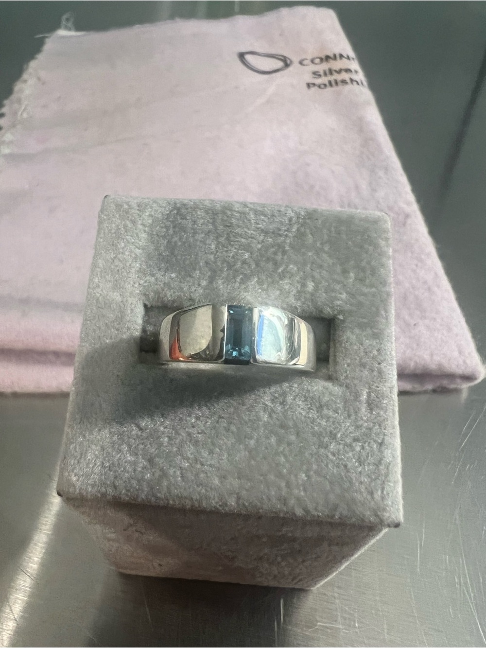 James Avery with Emerald Cut Sterling Silver Ring with Blue Topaz Accent Size 6